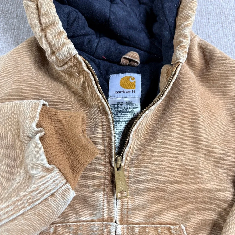 Vintage Carhartt YYJ130 Kids Jacket Hooded Cotton Duck Canvas‎ Brown Size 6/7